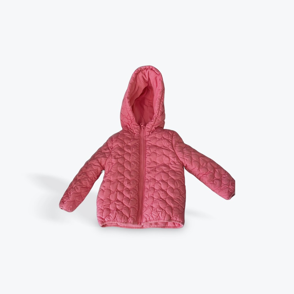 Carters Pink Quilted Heart Puffer Jacket Toddler Size 3T Hooded Zip‎ Front